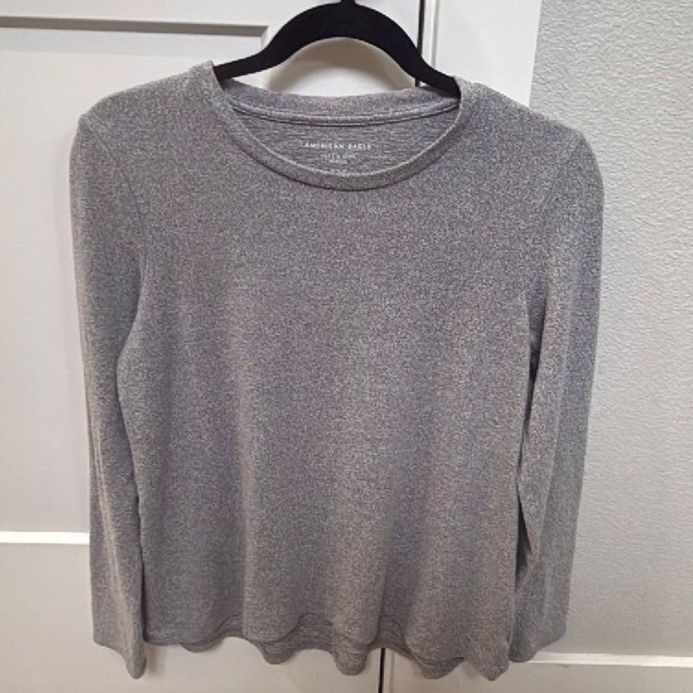 American Eagle Soft & Sexy Plush Gray Long Sleeve Top Women's Medium M Crew Neck
